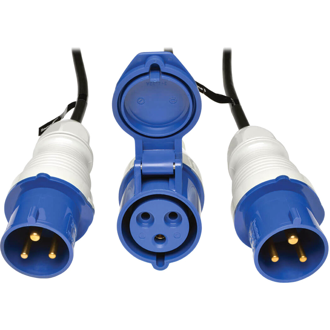 Close-up of IEC 309 32A Blue power connectors and cables-alternate-image5