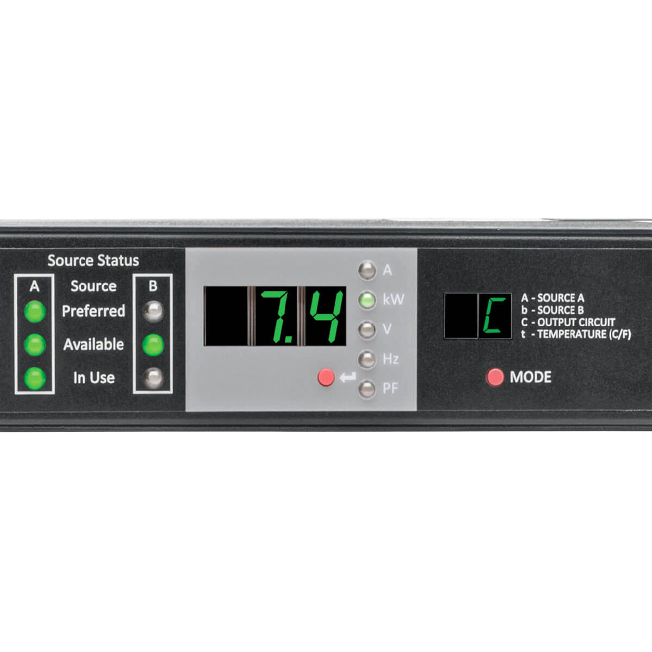 Detailed view of PDU control panel showing source status indicators and measurements-alternate-image4