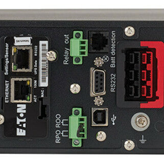 Close-up of network management ports and communication interfaces