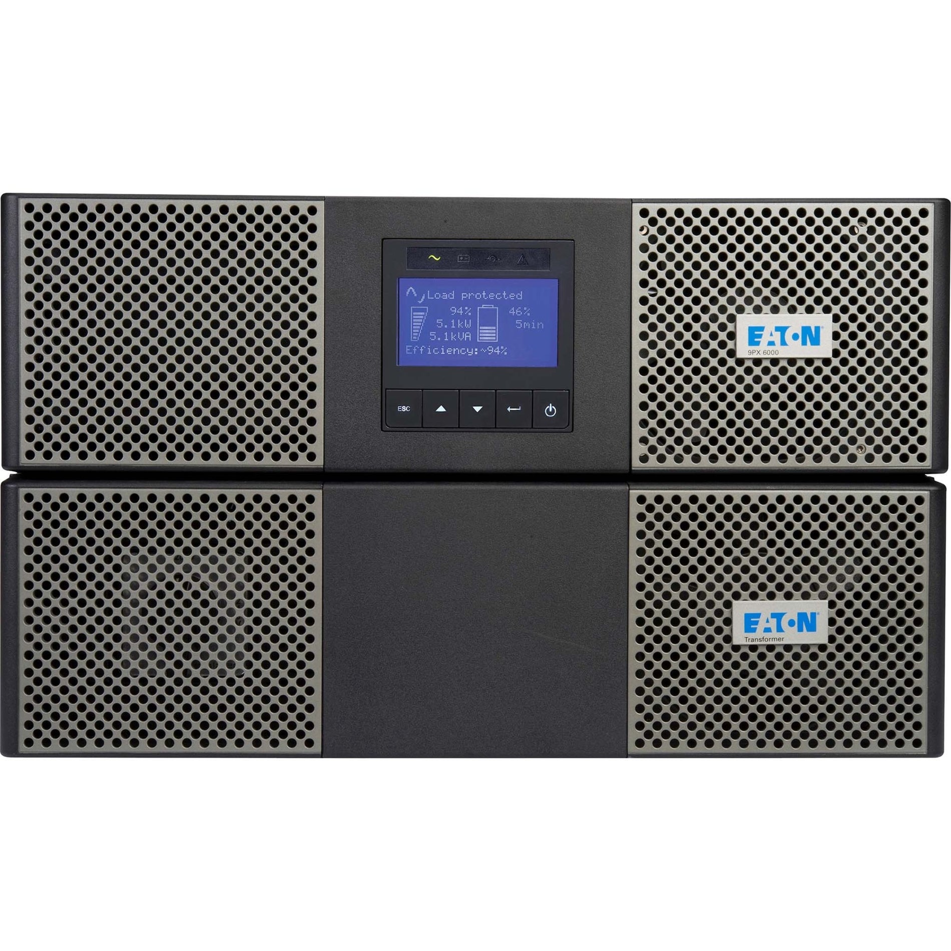 Front view of Eaton 9PX UPS showing LCD display screen with power monitoring information-alternate-image1