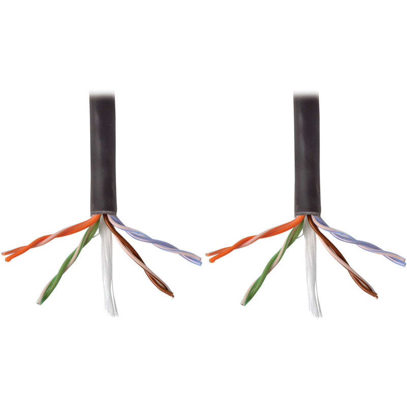 Close-up view of Tripp Lite N024-01K-BK Cat5e cable internal wire construction showing color-coded pairs