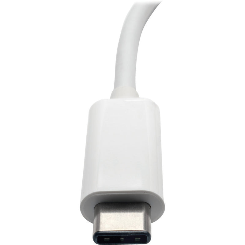 Close-up of white USB-C connector on Tripp Lite adapter cable