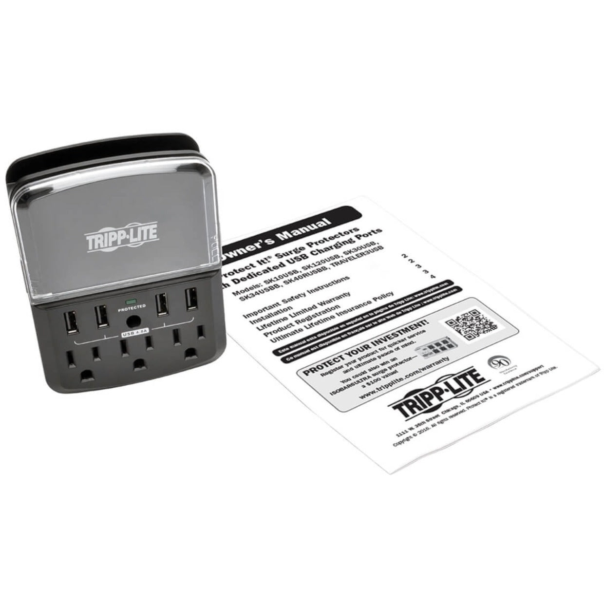 Tripp Lite SK34USBB Protect It! 3-Outlet Surge Suppressor/Protector, 540 Joules, 4 x USB