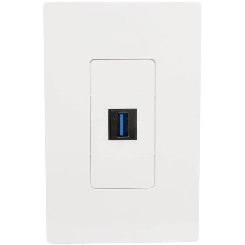 White wall plate installation with USB 3.0 keystone jack