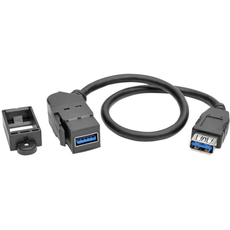 Tripp Lite USB 3.0 cable with angled keystone jack connector and panel mount adapter