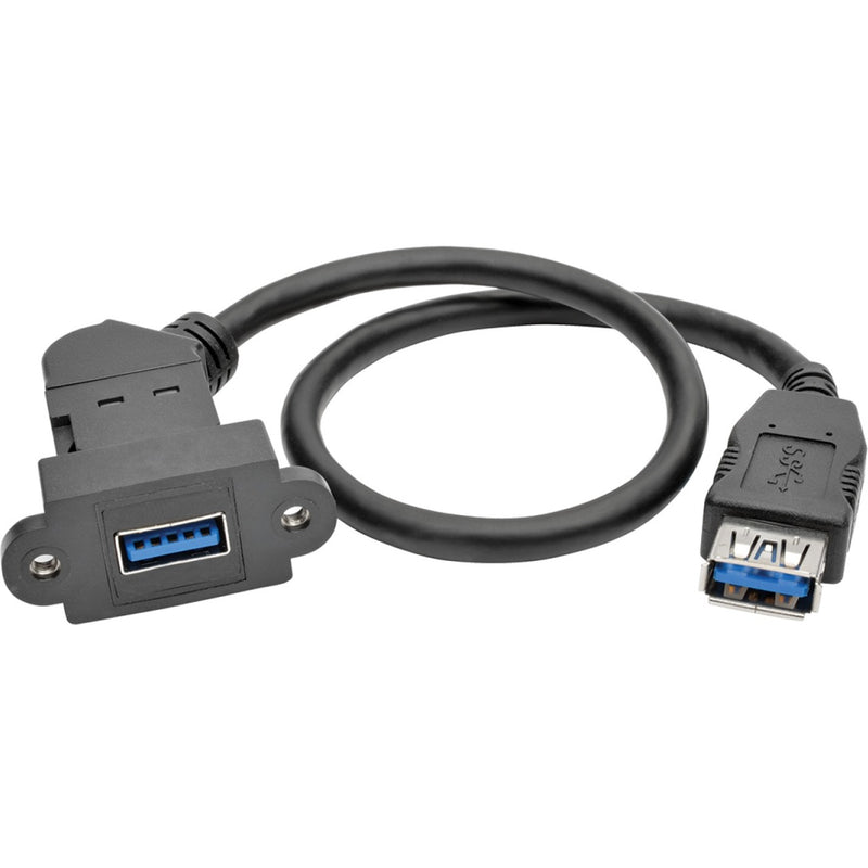 Close-up view of Tripp Lite USB 3.0 angled keystone jack connector with mounting options