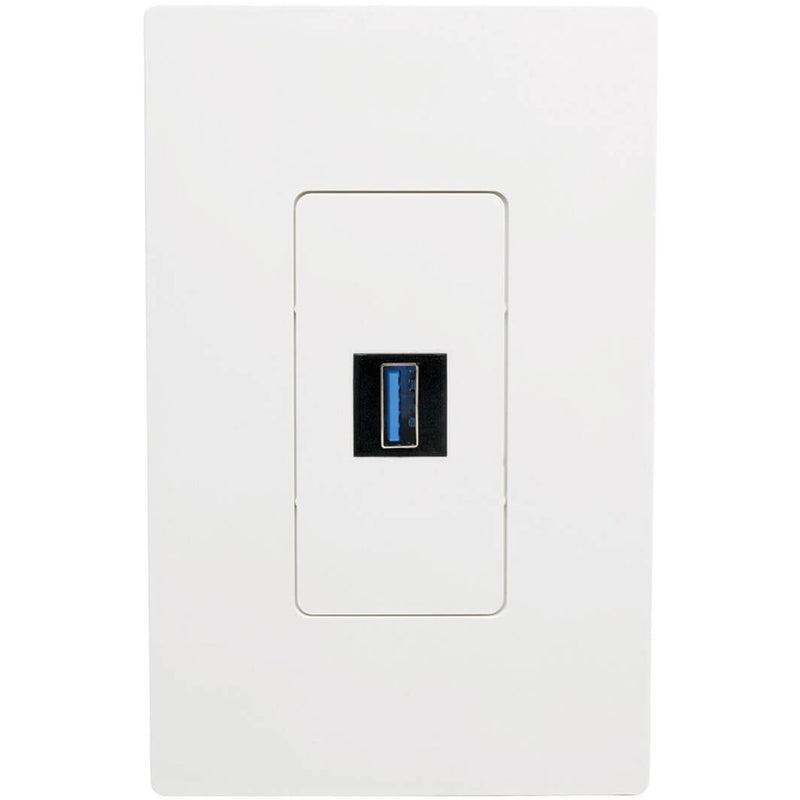 USB coupler installed in white wall plate showing clean integration