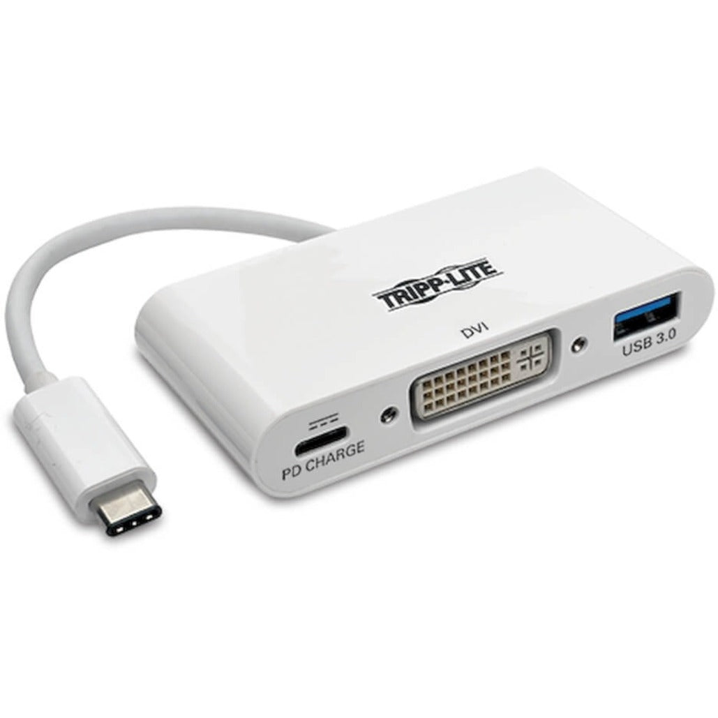 Tripp Lite USB-C multiport adapter featuring DVI, USB 3.0, and PD charging ports in white-alternate-image1