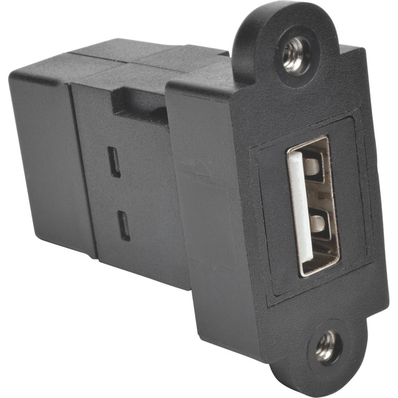 Side view of USB coupler showing panel mount configuration with mounting holes