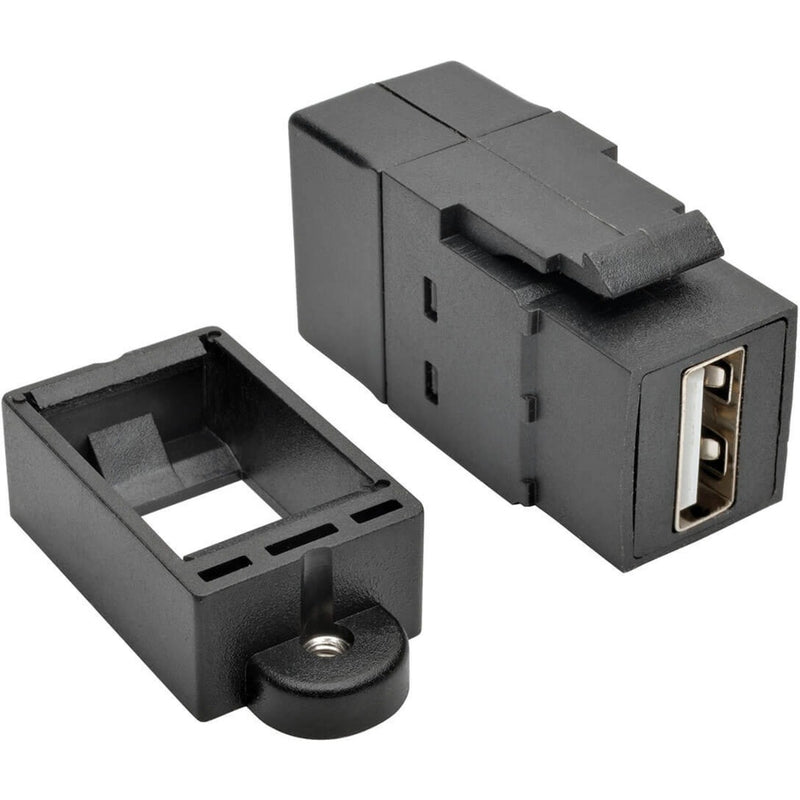 Tripp Lite USB 2.0 keystone coupler with detachable panel mount adapter showing female USB Type-A ports