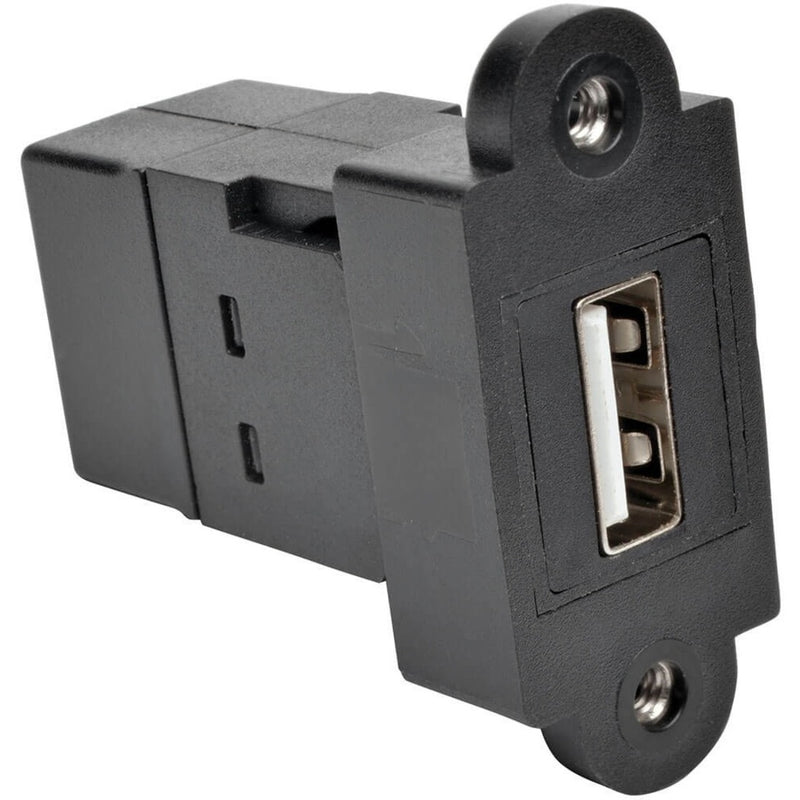 Angled view of USB keystone coupler showing mounting flexibility