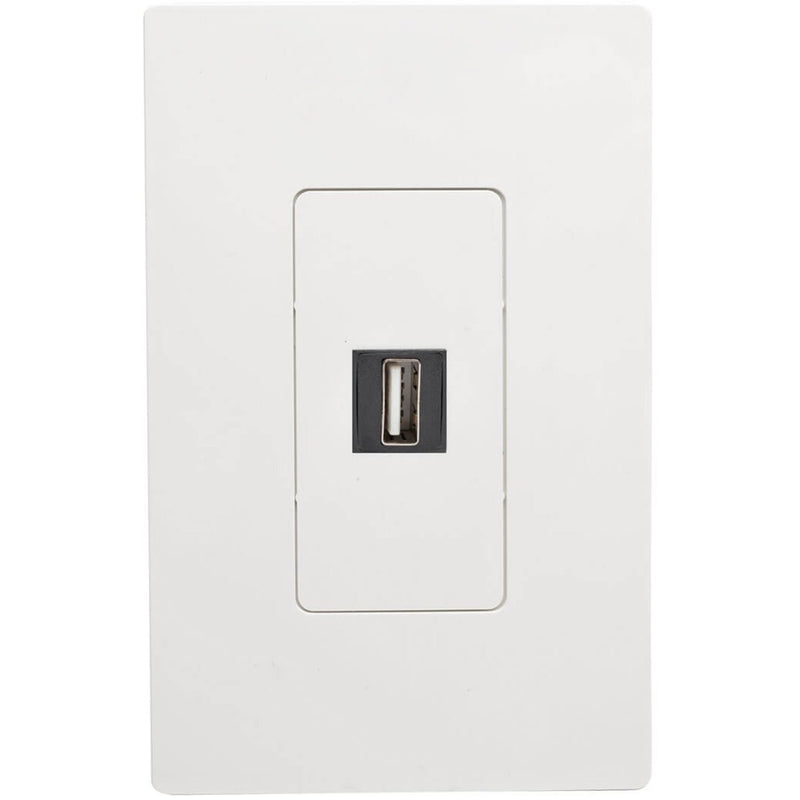 White wall plate installation showing mounted USB keystone jack