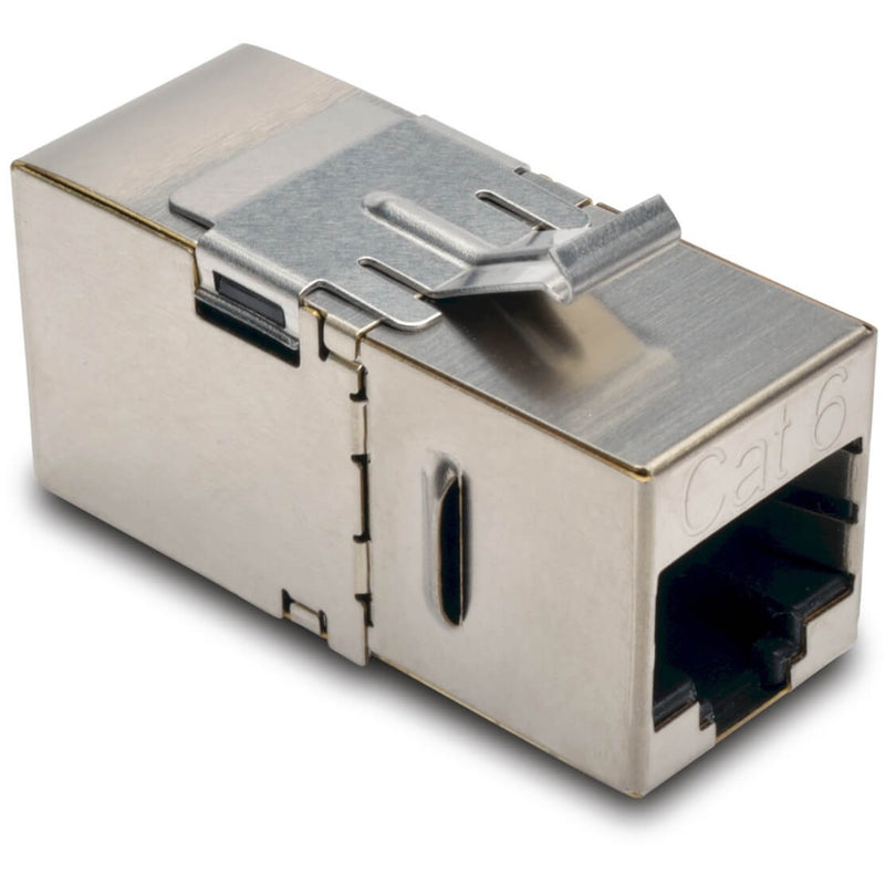 Metal-shielded Cat6 network adapter with 90-degree angled connector showing robust construction