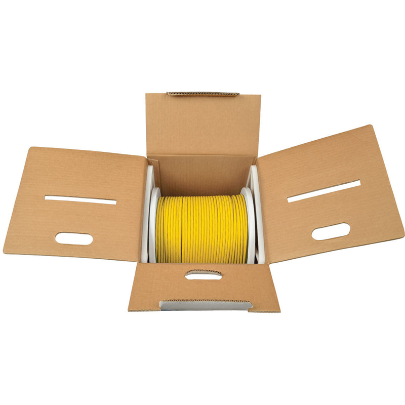 Open box view of Cat6 cable spool with protective packaging