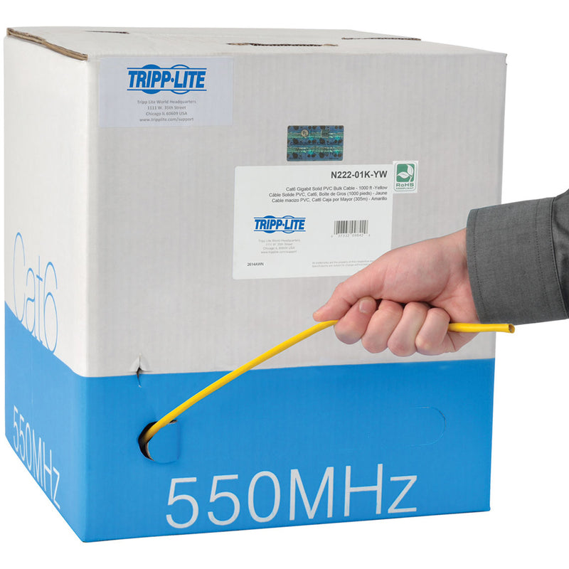 Demonstration of Cat6 cable being pulled from dispensing box