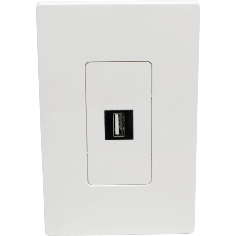 White wallplate with black USB keystone jack installed