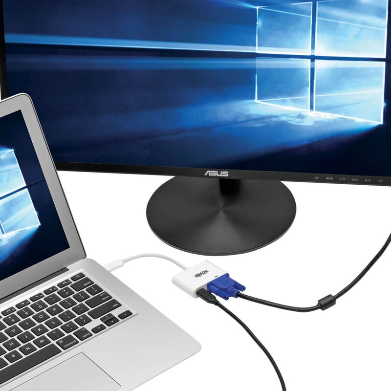 Laptop connected to external monitor showing Windows desktop