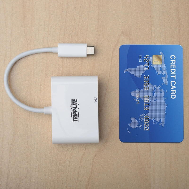 Size comparison of adapter next to credit card