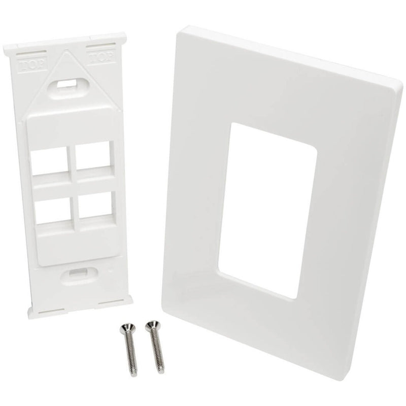 Detailed view of wallplate components showing modular design and installation hardware