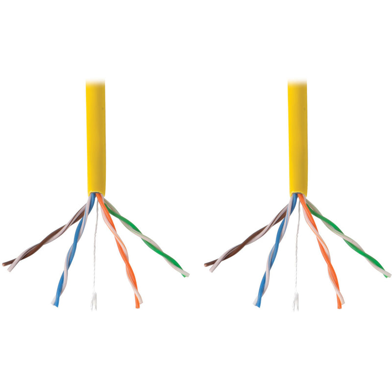 Close-up of Cat5e cable internal wire pairs showing twisted pair construction