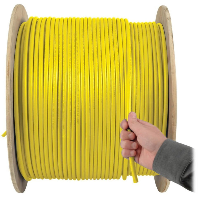 Close-up view of Cat5e cable spool showing cable consistency and length