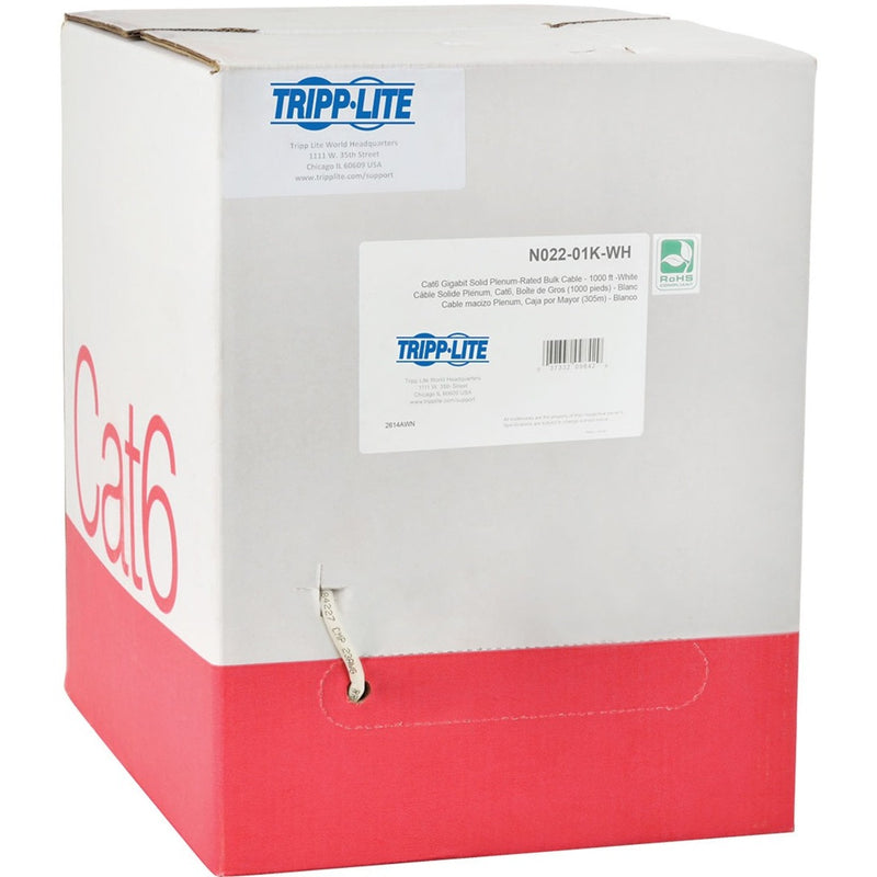 Tripp Lite Cat6 cable pull box showing product labeling and RoHS compliance marking