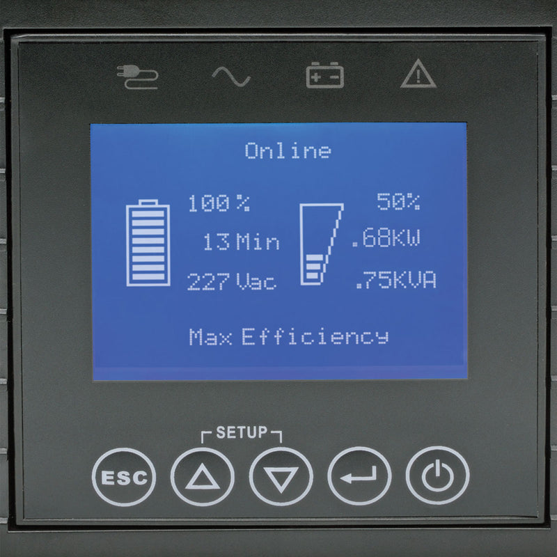 Close-up of LCD display screen showing power monitoring interface