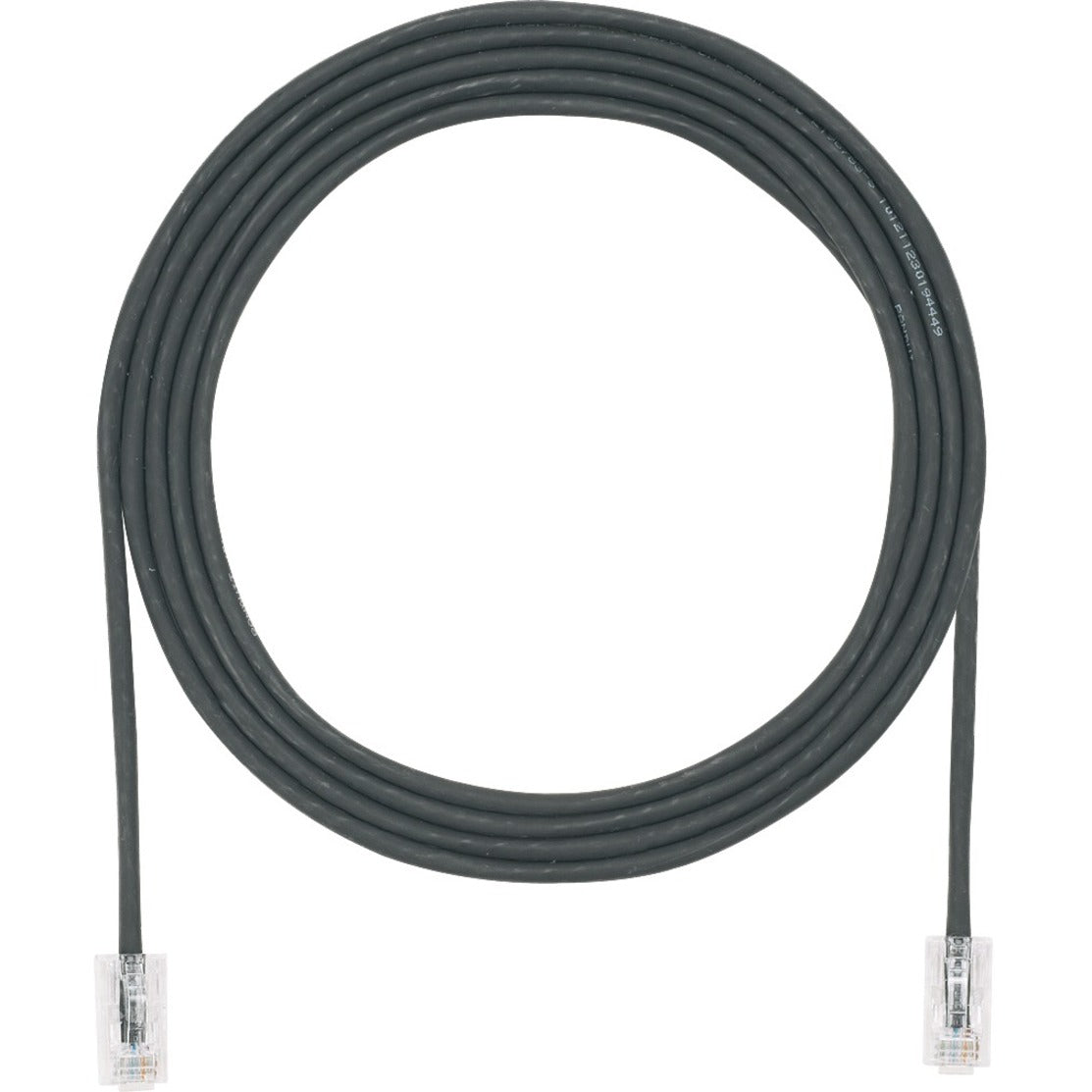 Panduit Cat.6a UTP black network patch cable with clear boots and RJ-45 connectors, coiled in circular shape-alternate-image1