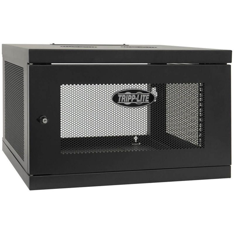 Front view of Tripp Lite SRW6UKD wall-mount rack enclosure showing mesh door and security lock