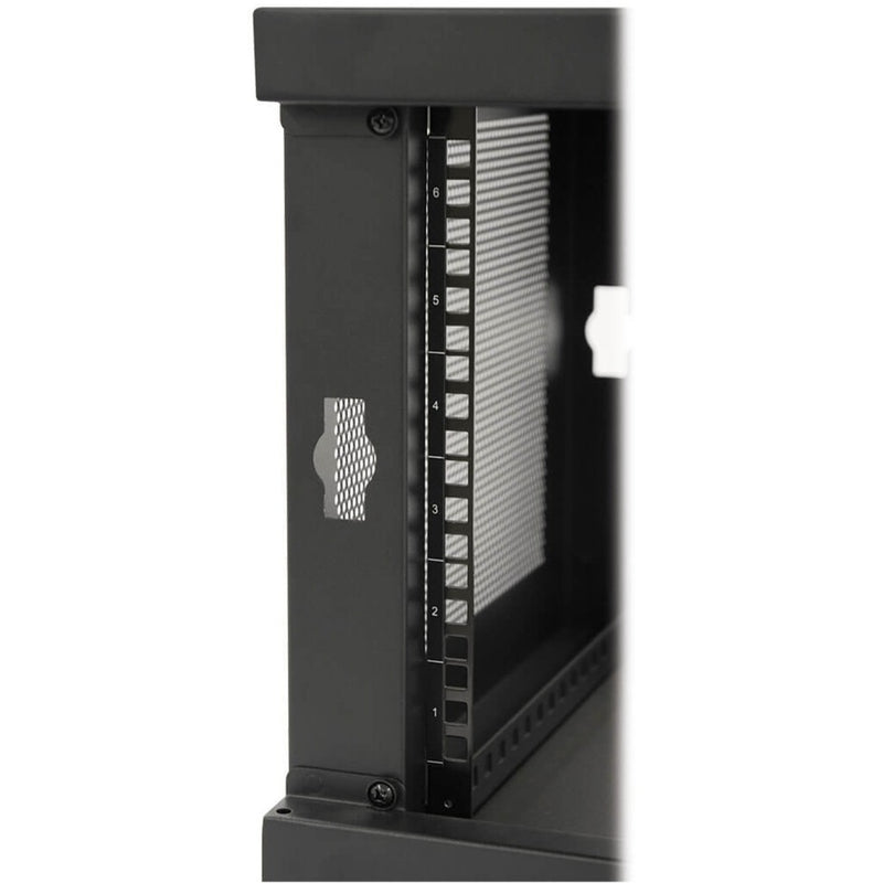 Close-up view of SRW6UKD rack unit markings and mounting rails