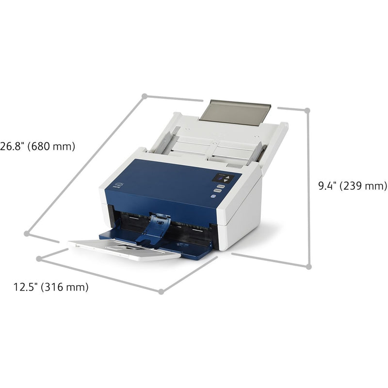 DocuMate 6440 scanner with dimensional measurements displayed