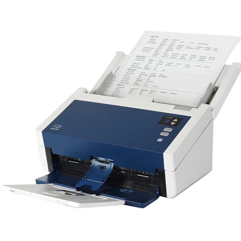 DocuMate 6440 scanner with document loaded showing OneTouch control panel