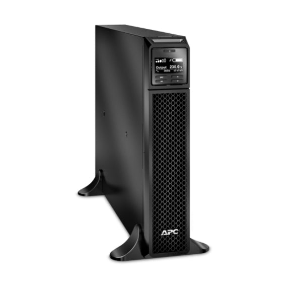 Side angle view of APC Smart-UPS SRT 3000VA showing tower configuration and support base