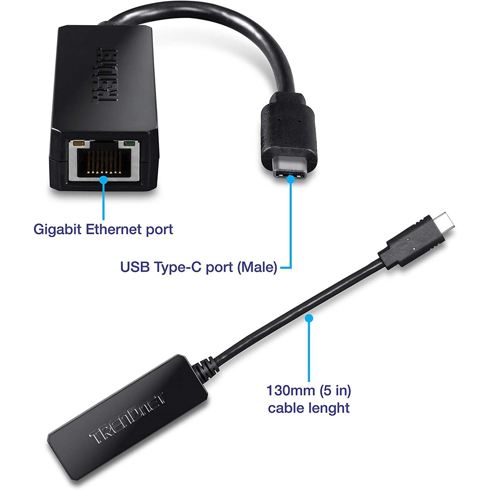 TRENDnet TUC-ETG USB-C Gigabit Ethernet -sovitin yhteensopiva Windowsin ja Macin kanssa energiansäästö.