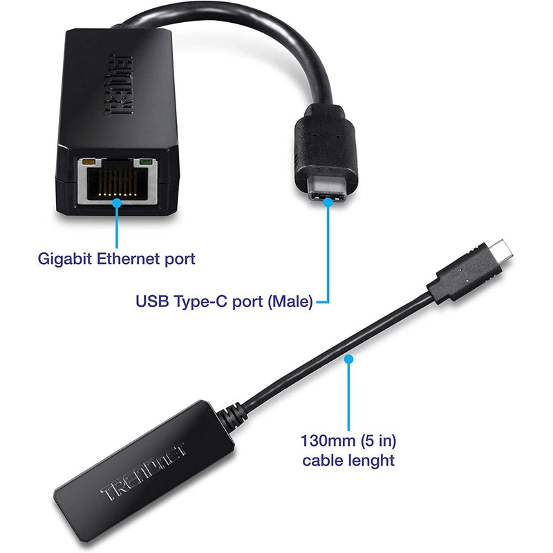 Labeled diagram showing USB-C and ethernet ports with cable length specification