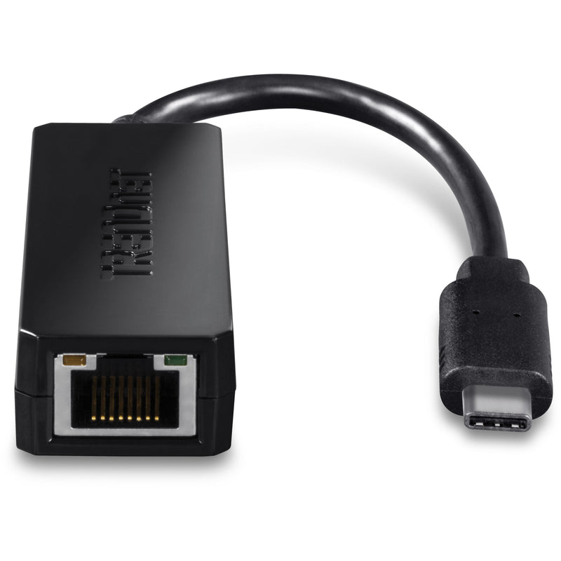 Close-up view of TRENDnet adapter's ethernet port and USB-C connector