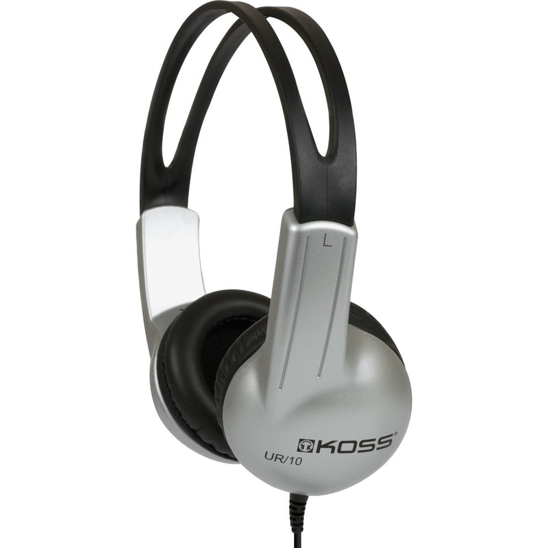 Koss UR10 HB over-ear headphones in silver and black finish with cushioned ear cups and adjustable headband