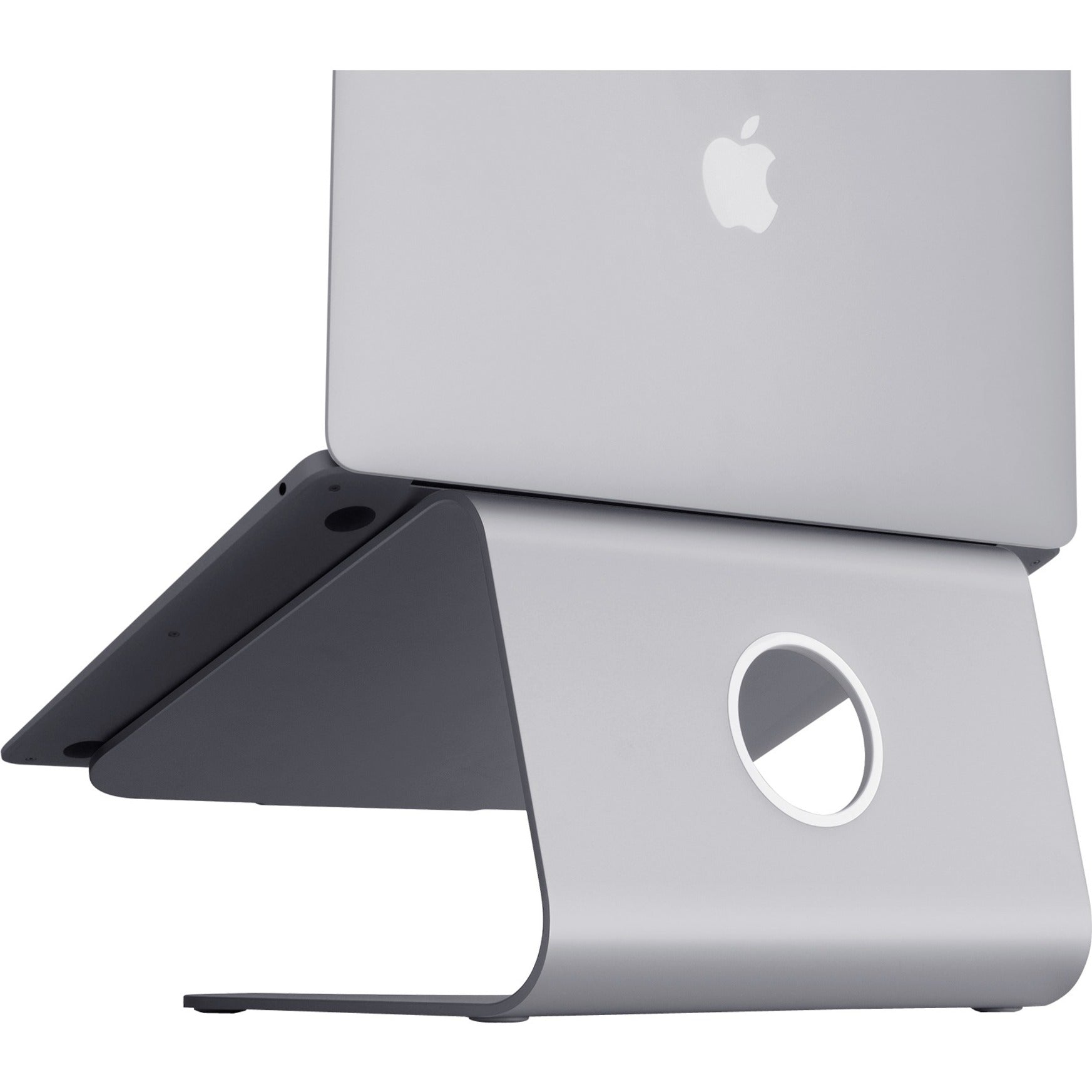 Side view of Rain Design mStand showing ergonomic tilt angle with MacBook-alternate-image2