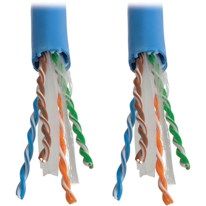 Close-up cross-section view of Cat6a cable showing internal wire pairs and separator design