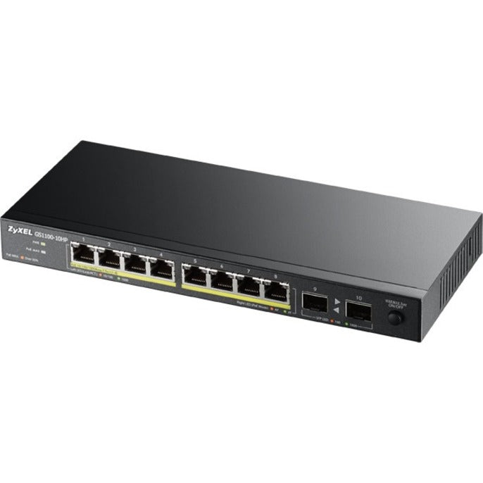 ZYXEL GS1100-10HP Gigabit Ethernet Switch, 8-Port PoE+ with 130W Budget, 2 SFP Expansion Slots, Layer 2 Unmanaged, Rack-mountable, 10/100/1000Base-TX - GS1100-10HP (1 Year Warranty)