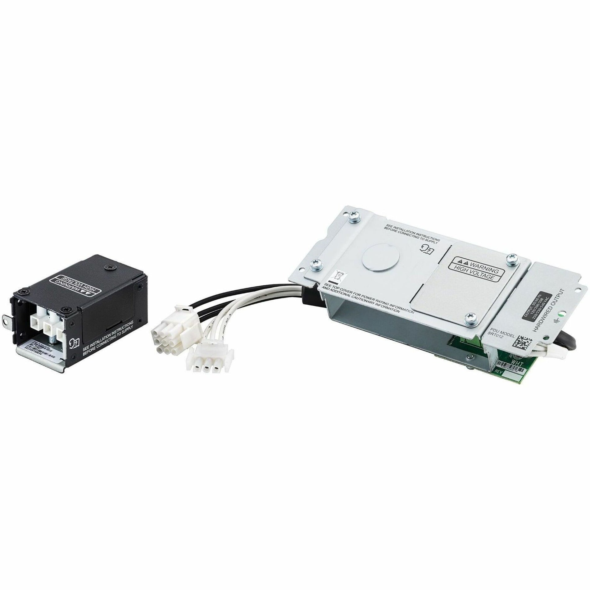 APC Smart-UPS SRT012 Hardwire Kit components showing input/output modules with connecting cables and mounting hardware-alternate-image1