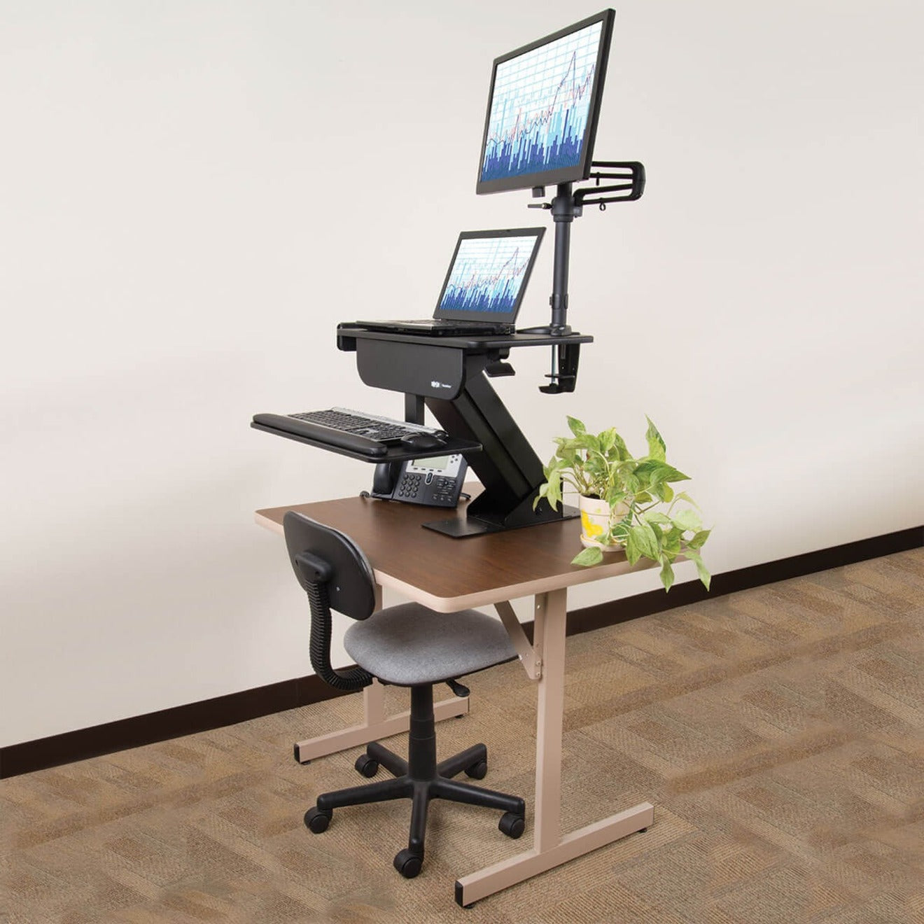 Tripp Lite WWSSDC WorkWise Sit-Stand Desk-Clamp Workstation Keyboard Tray Mountable Heavy Duty Ergonomic Design