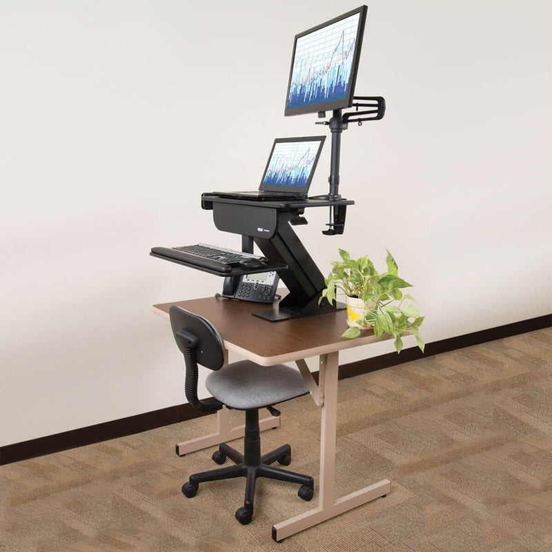 WorkWise sit-stand converter in office setting with laptop and monitor setup