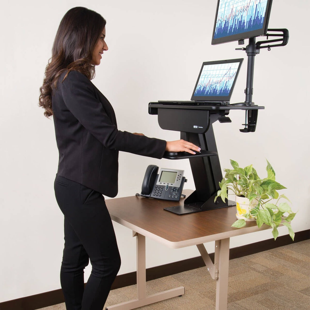 Tripp Lite WWSSDC WorkWise Sit-Stand Desk-Clamp Workstation, Keyboard Tray, Mountable, Heavy Duty, Ergonomic Design