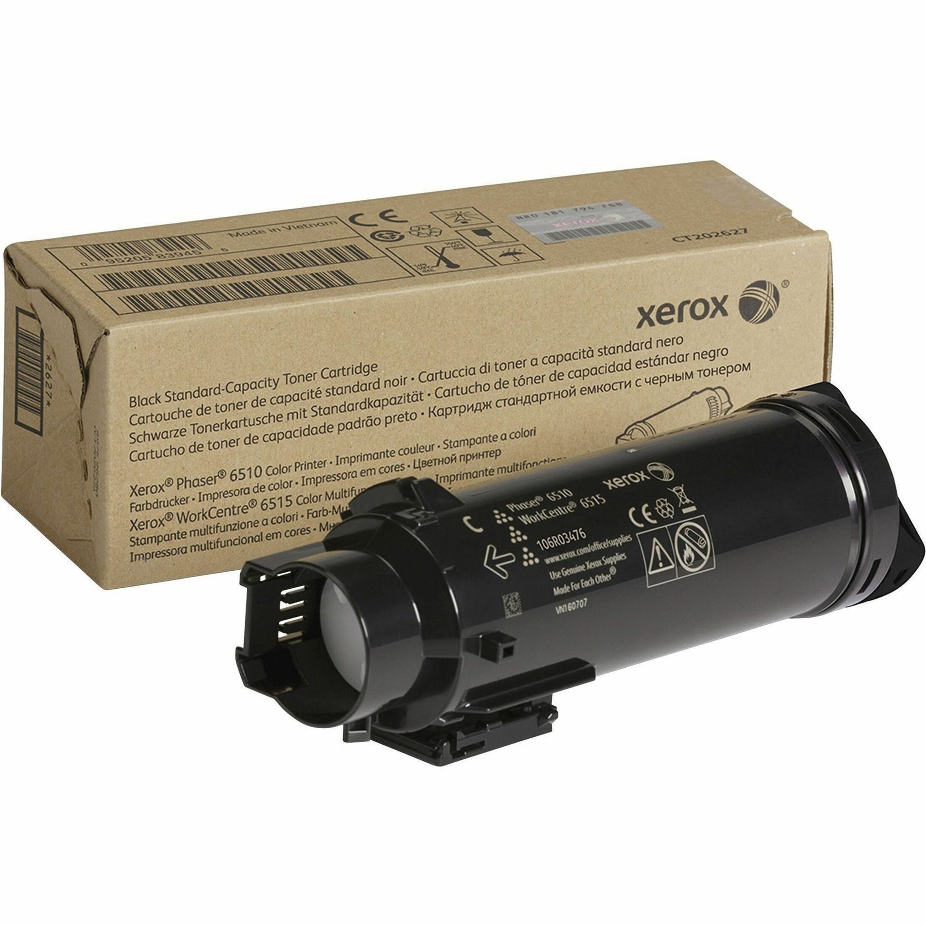 Xerox 106R03476 black toner cartridge with retail packaging showing product specifications and compatibility information-alternate-image1