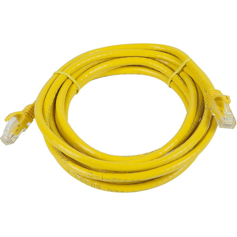 14-foot yellow Cat6 ethernet cable with RJ-45 connectors coiled in circular pattern