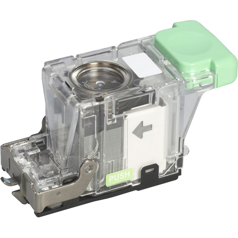 Ricoh Type K staple cartridge with transparent housing and green push mechanism showing internal staple loading system