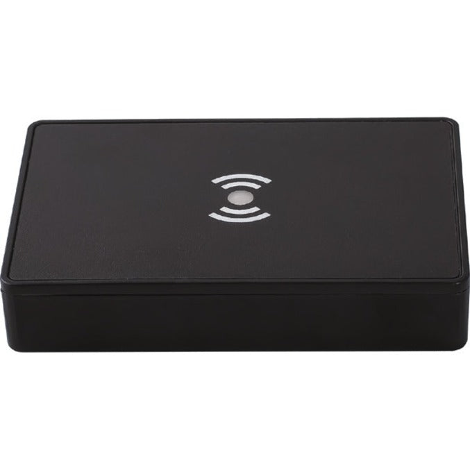 HP HIP2 Keystroke Card Reader showing black rectangular design with wireless symbol on top surface