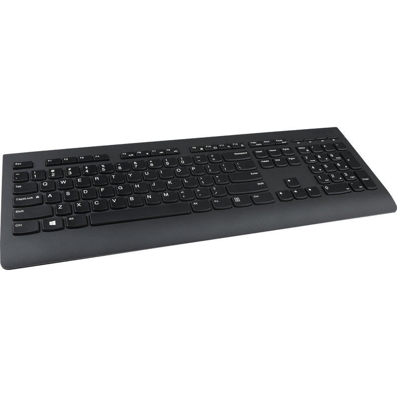 Angled view of Lenovo wireless keyboard showing full layout