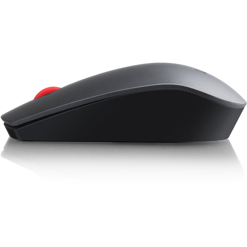 Side profile of Lenovo wireless mouse showing ergonomic design